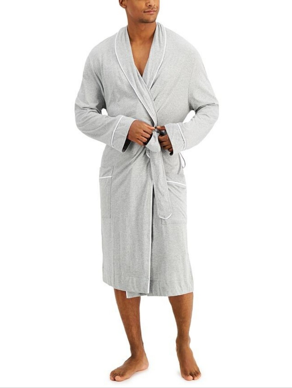 Club Room Men's Tipped Robe, Created for Macy's - Grey Heather